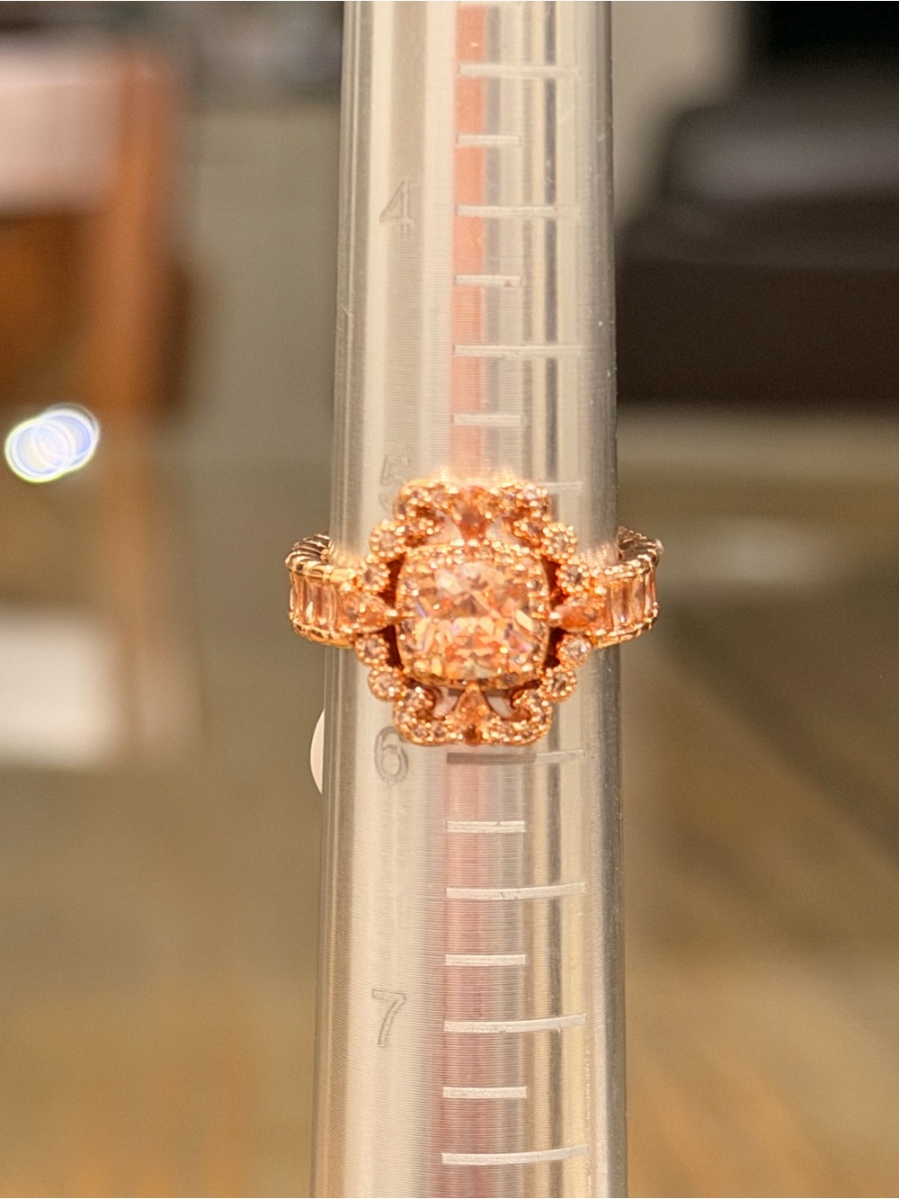 Bomb Party NWT! Rose Gold Halo Cushion-Cut Ring with Amber Center Stone - Size 5 - Picture 3 of 8